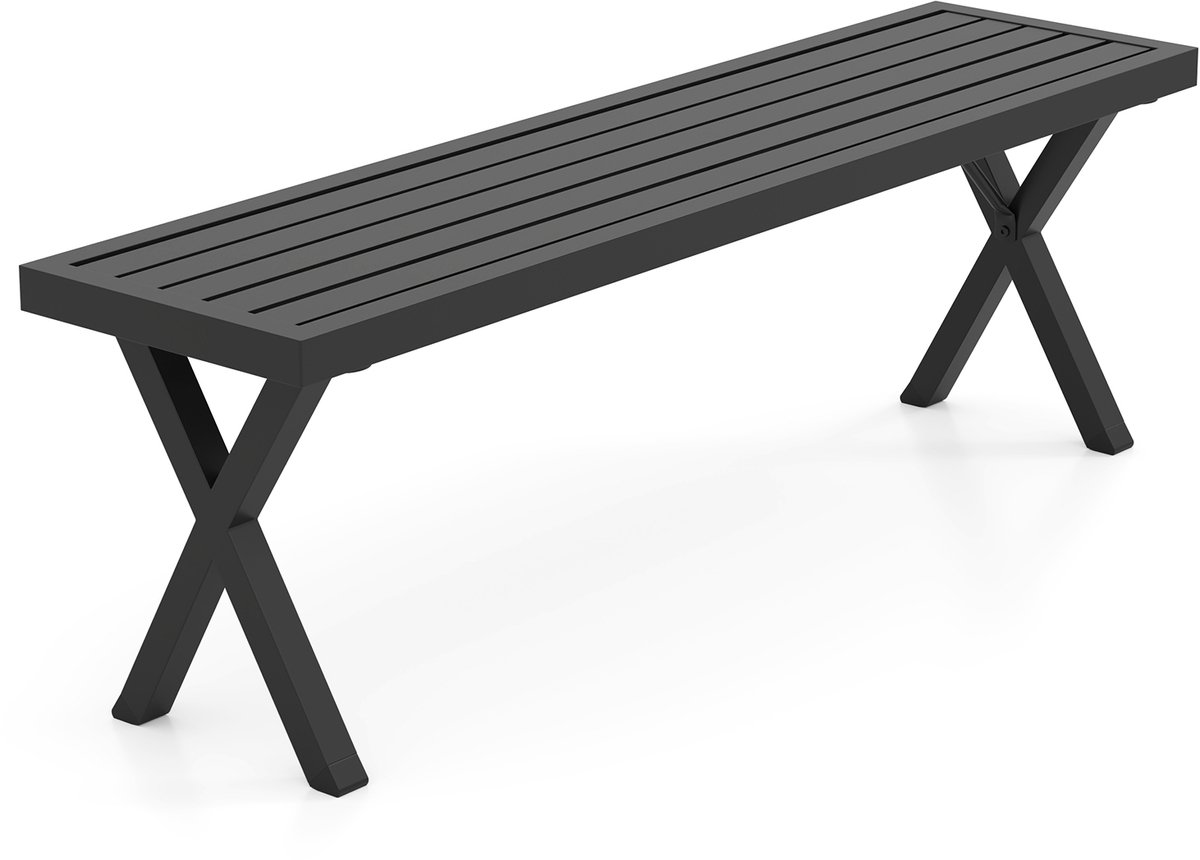 COSTWAY Tuinbank, metaal, weerbestendig, 3-zits zitbank zonder rugleuning, balkonbank, parkbank, metalen bank, belastbaar tot 360 kg, terrasbank voor tuin, balkon, terras, 138 x 36 x 46 cm