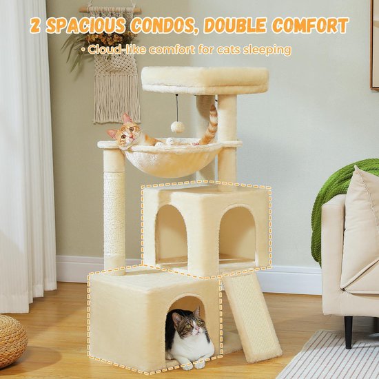 Wandkrabpaal 104 cm, kattenkrabpaal klein, wandkrabpaal voor katten dolomiet, krabpaal wandmontage met hangmat en 2 platforms, krabmeubel, speelboom, slaapplaats voor wandmontage