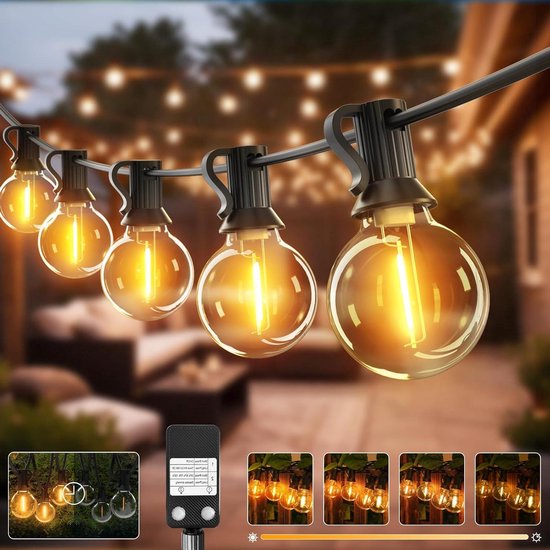 btfarm 23 m Outdoor Fairy Lights, Dimmable with Timer, 30 3 LEDs, Outdoor Fairy Lights, Electric, Weatherproof, Waterproof, Light Bulbs for Garden, Patio, Wedding, Party, Warm White