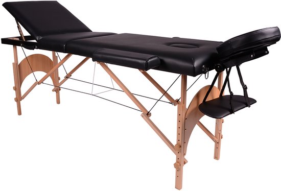 Alora Massagetafel Zen Budget + Zadelkruk zwart/chrome - incl. opbergtas - Max. Draagvermogen 250 KG - 8 Hoogtestanden - Houten Onderstel - Tabouret – Zwart/Chrome - kruk – kapperskruk - massage bed