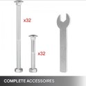 Twee maten bouten (x32 elk) en een kleine steeksleutel. Tekst 'COMPLETE ACCESSOIRES'.