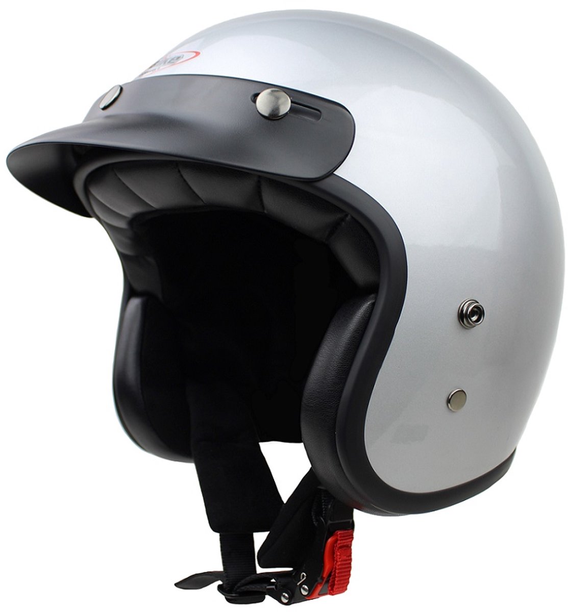 Redbike RB-720 - Retro Jethelm - Zilver - Maat S - ECE 22.06 - Motor, Brommer en Scooterhelm - Inclusief Zonneklep