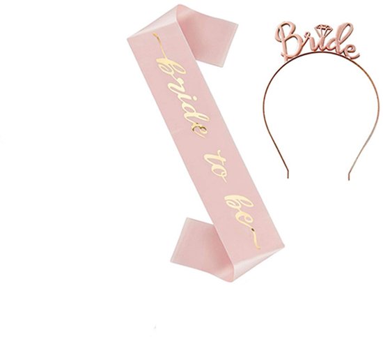 Roze sjerp met 'Bride to be' opdruk en tiara met 'Bride'