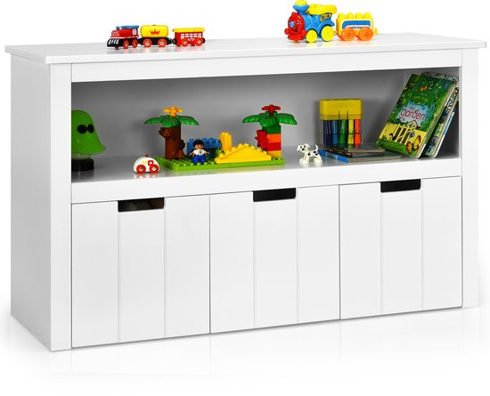 COSTWAY Speelgoedkast voor kinderen, commode met 3 laden, speelgoedorganizer voor kinderkamer en woonkamer, houten opbergkast (wit, 102 x 33 x 62 cm)
