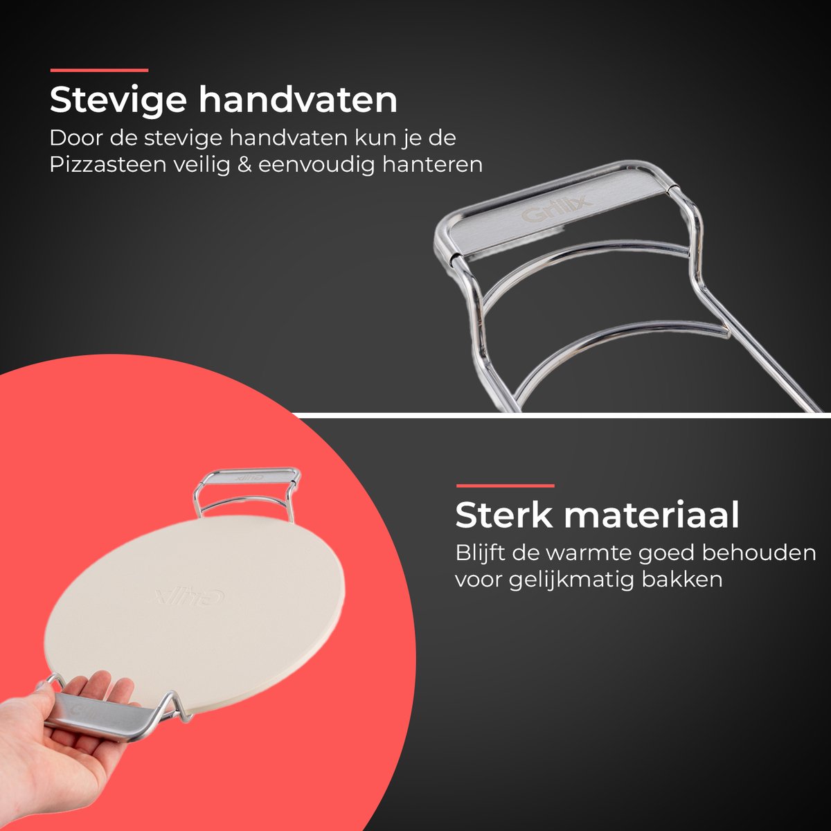 Grillx Pizzasteen met houder - 30,5 cm diameter - Oven en BBQ - Pizza Steen - Kamado – foto 5