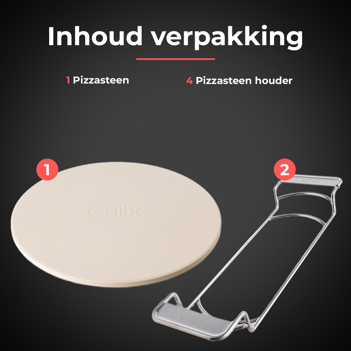 Grillx Pizzasteen met houder - 30,5 cm diameter - Oven en BBQ - Pizza Steen - Kamado – foto 3