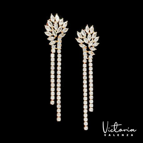 Victoria Valenza Paris Luxe Oorbellen Dames Messing Oorringen Witte Steen Oorbellen - Goud kleurig - 1 Paar