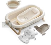 Opvouwbaar Babybad met Thermometer - Baby Badje - Complete 5-Delige Baby Badset met Zitje, Kussen & Hangmat - Geboorte Cadeau