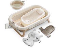 Opvouwbaar Babybad met Thermometer - Baby Badje - Complete 5-Delige Baby Badset met Zitje, Kussen & Hangmat - Geboorte Cadeau