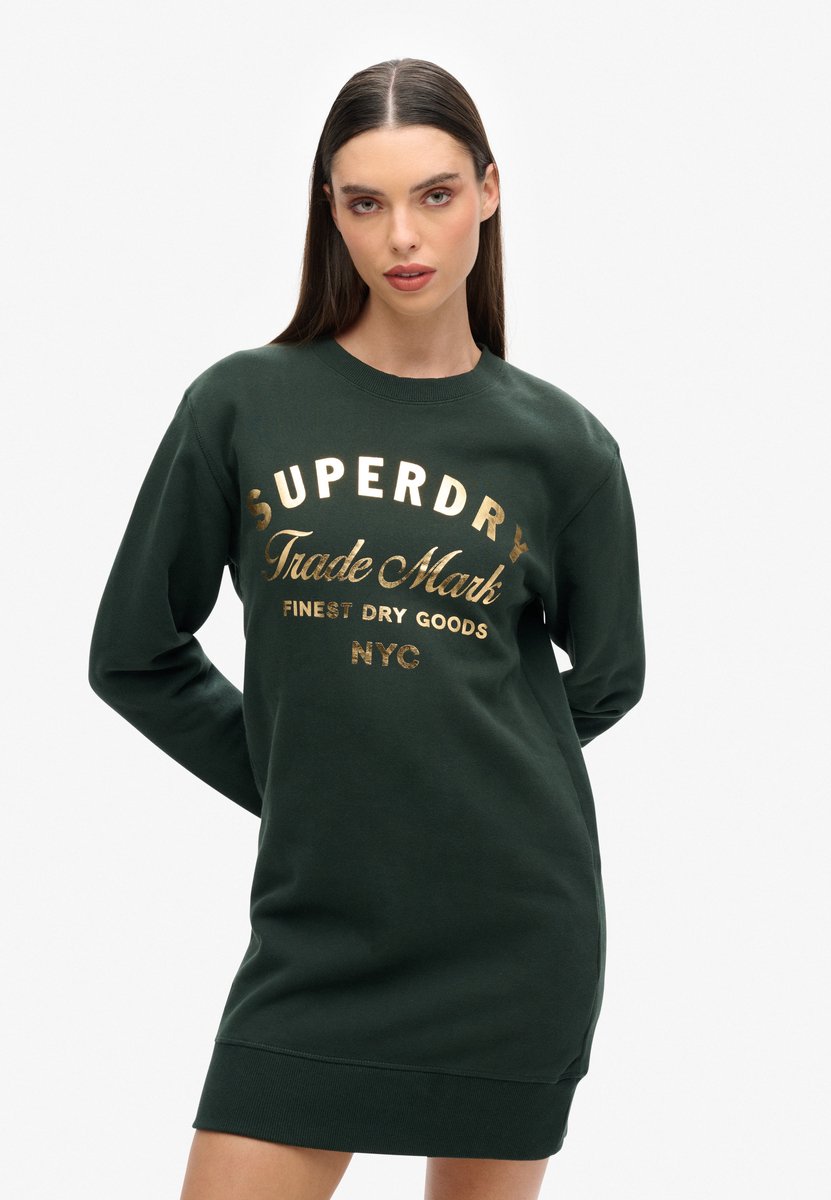 Superdry Luxe jersey jurk met metallic logo Dames Jurken Groen
