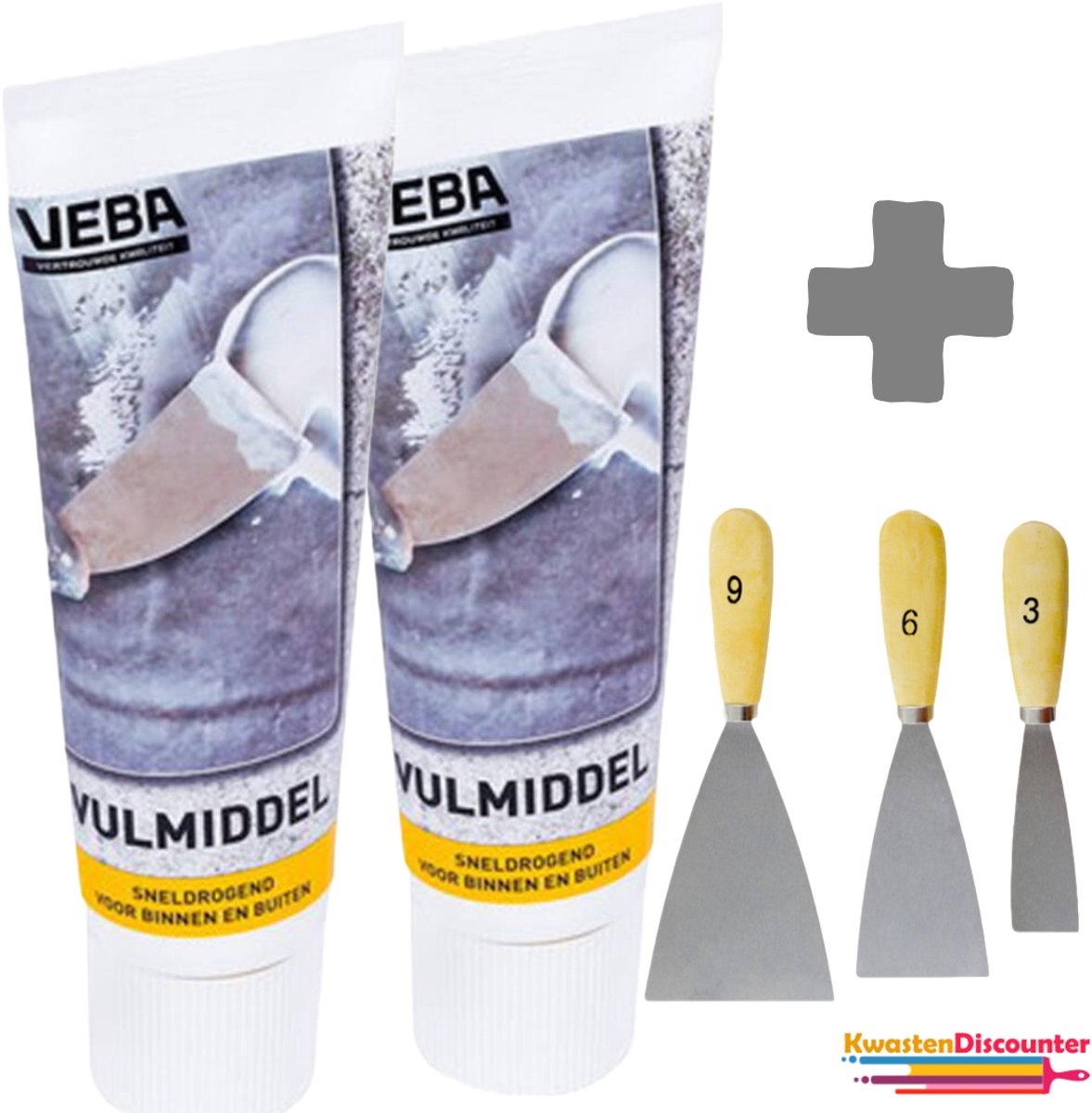 Muurvulmiddel - Vulmiddel 2x 400 gram - Muurvuller + KD Plamuurmes Set 3-Delig (3cm, 6cm, 9 cm)