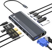 Siltcon® 13 in 1 USB C Hub - Docking Station Laptop - Docking Station USB C - USB C Dock - DUAL HDMI 4K - 100W Snelladen - RJ45 Gigabit - 1x VGA - Spacegrey - Premium Model