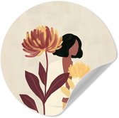 WallCircle® - Papier peint cercle 50x50 cm - Stickers muraux Femme - Minimaliste - Bloem - Cercle mural salon - Cercle mural chambre - Décoration de chambre autocollante - Accessoires de Décoration murale