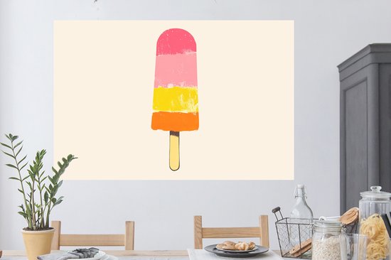 Muurstickers - Sticker Folie - Waterijsje - Retro - Stokje - Roze - 120x80 cm - Plakfolie - Muurstickers Kinderkamer - Zelfklevend Behang - Zelfklevend behangpapier - Stickerfolie