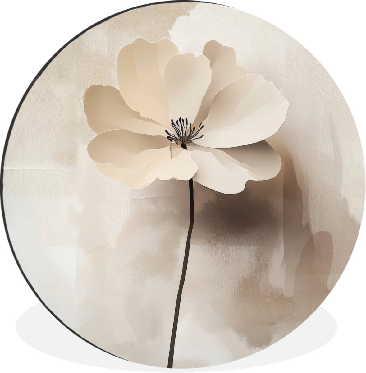 WallCircle Wandcirkel - Muurcirkel - Bloem - Beige - Verf - Schaduw - Aluminium - Dibond - 140x140 cm - Binnen en Buiten Bloem - Verf
