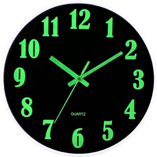 SensaHome - Glow in the Dark Wandklok - Stille Klok - Modern Design - Lichtgevende Klok - Quartz - 30CM - Zwart