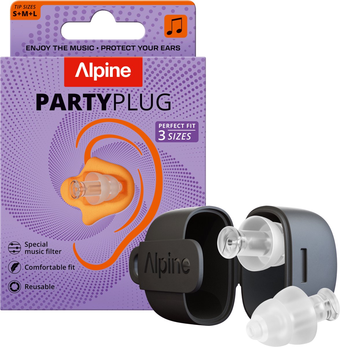 Goedkoopste Alpine PartyPlug Oordoppen voor Festivals en Feesten - Nieuw & Verbeterd - 19dB Gehoorbescherming voor Muziek & Concerten - Hoge Muziekkwaliteit - Herbruikbare Oordopjes - 3 Maten S/M/L - Incl. Premium filter & opbergcase - Transparant