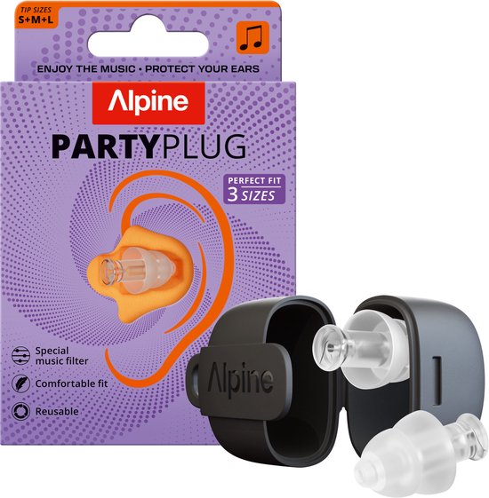 Alpine PartyPlug Oordoppen voor Festivals en Feesten - Nieuw & Verbeterd - 19dB Gehoorbescherming voor Muziek & Concerten - Hoge Muziekkwaliteit - Herbruikbare Oordopjes - 3 Maten S/M/L - Incl. Premium filter & opbergcase - Transparant