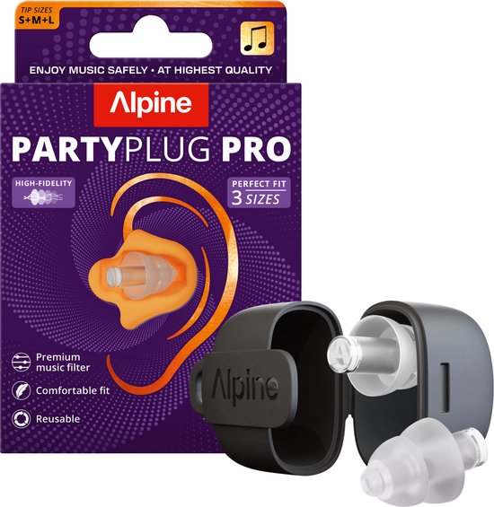 Alpine PartyPlug Pro Oordoppen voor Feesten & Festivals - Nieuw & Verbeterd - 21dB Hi-Fi Gehoorbescherming voor Muziek & Concerten & - Professionele Kwaliteit, Voorkom Gehoorschade - Transparant