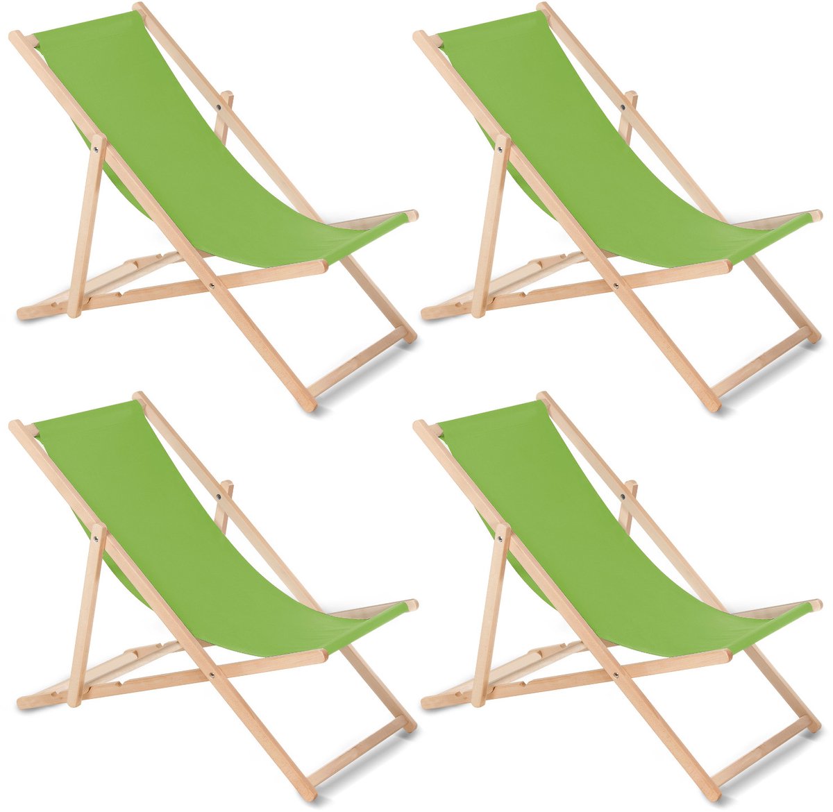 GreenBlue GB183 - Set van 4 stuks strandstoel -Houten ligstoel Beukenhout Drie verstelbare rugleuningposities licht Groen