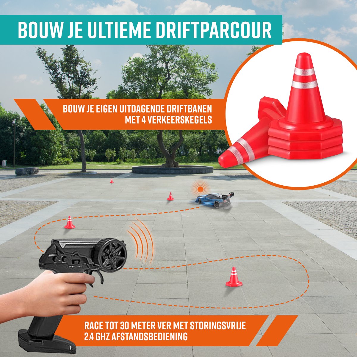 Napi Bestuurbare RC Auto - Drift Car met 2 Accu’s, LED & Accessoires - 15 km/h - Buitenspeelgoed - Race Autos voor Jongens & Volwassenen - Buiten Speelgoed - Speelgoedauto Radiografisch - Drift King — afbeelding 7