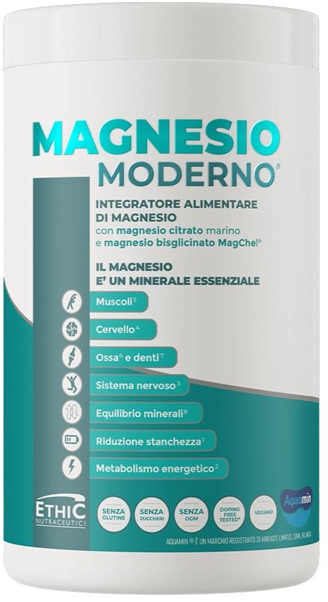 EthicSport Magnesio Moderno 300 g natural - magnesiumcitraat - magnesium (MagChel®) - Veilig en eenvoudig te gebruiken – Getest door onafhankelijke laboratoria, vrij van anabole middelen, stimulerende stoffen, SARMs, gluten, suiker en GMO’s