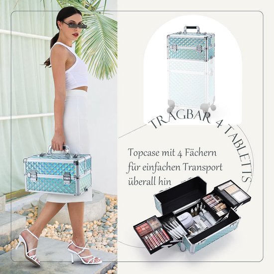 4-in-1 Rollende Make-up Trolley - Professionele Cosmetische Koffer met