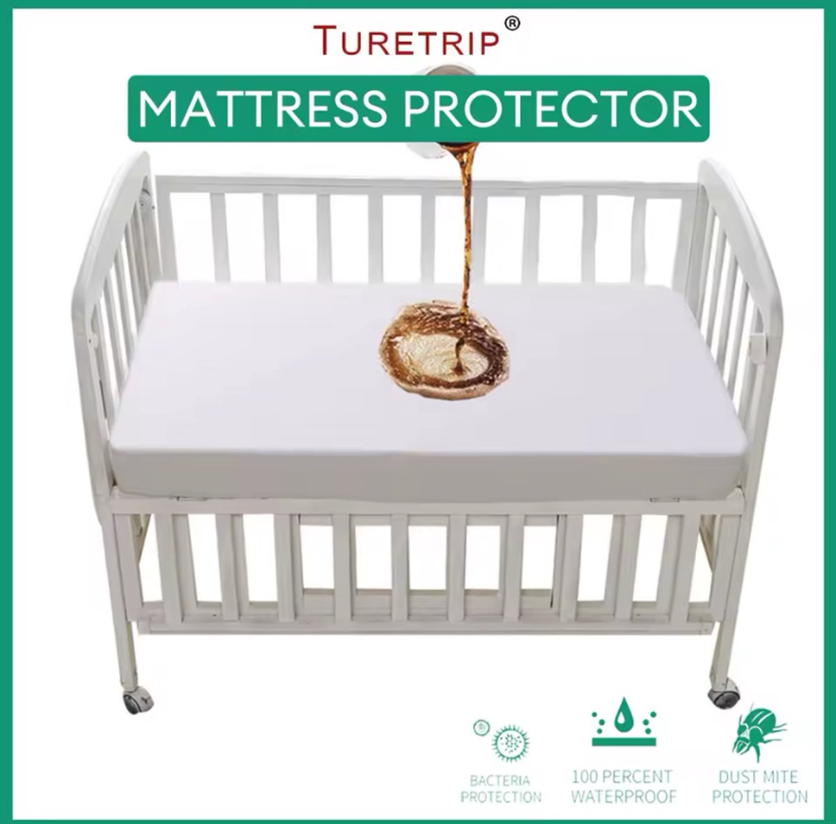2 Stuks Baby Hoeslaken + Matrasbeschermer 130x70 cm – Waterdicht & Ademend – Zacht Katoen – Voor Wieg / Kinderbed – Roze en Wit – foto 6