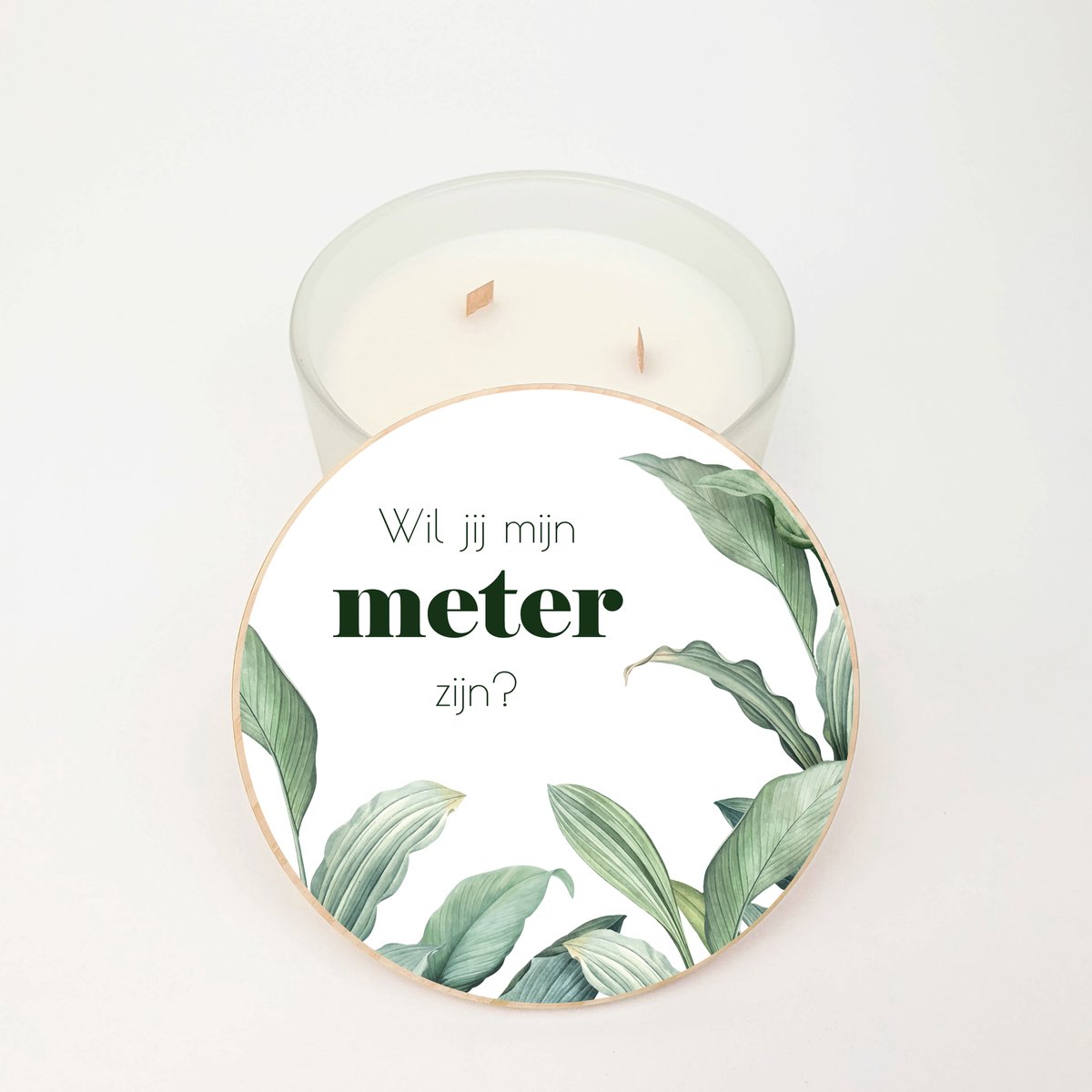 Geurkaars XL - GROOT - 3 houten wieken - Meter vragen - Wil je mijn meter zijn - Meter vragen cadeau - Peacelily label design
