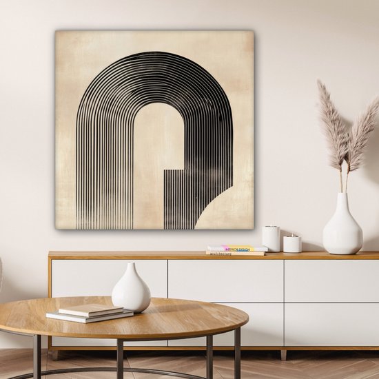 Tableau sur toile 90x90 cm - Décoration murale Arche - Rayures - Minimaliste - Zwart - Décoration murale salon - Décoration chambre - Accessoires chambre - Peintures sur toile
