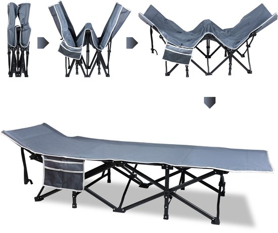 NAIZY Veldbed, inklapbaar, 190 x 62 x 38 cm, campingbed incl. draagtas en zijzak, opvouwbaar reisbed, max. 250 kg belastbaar, logeerbed, opklapbed van NAIZY — afbeelding 4
