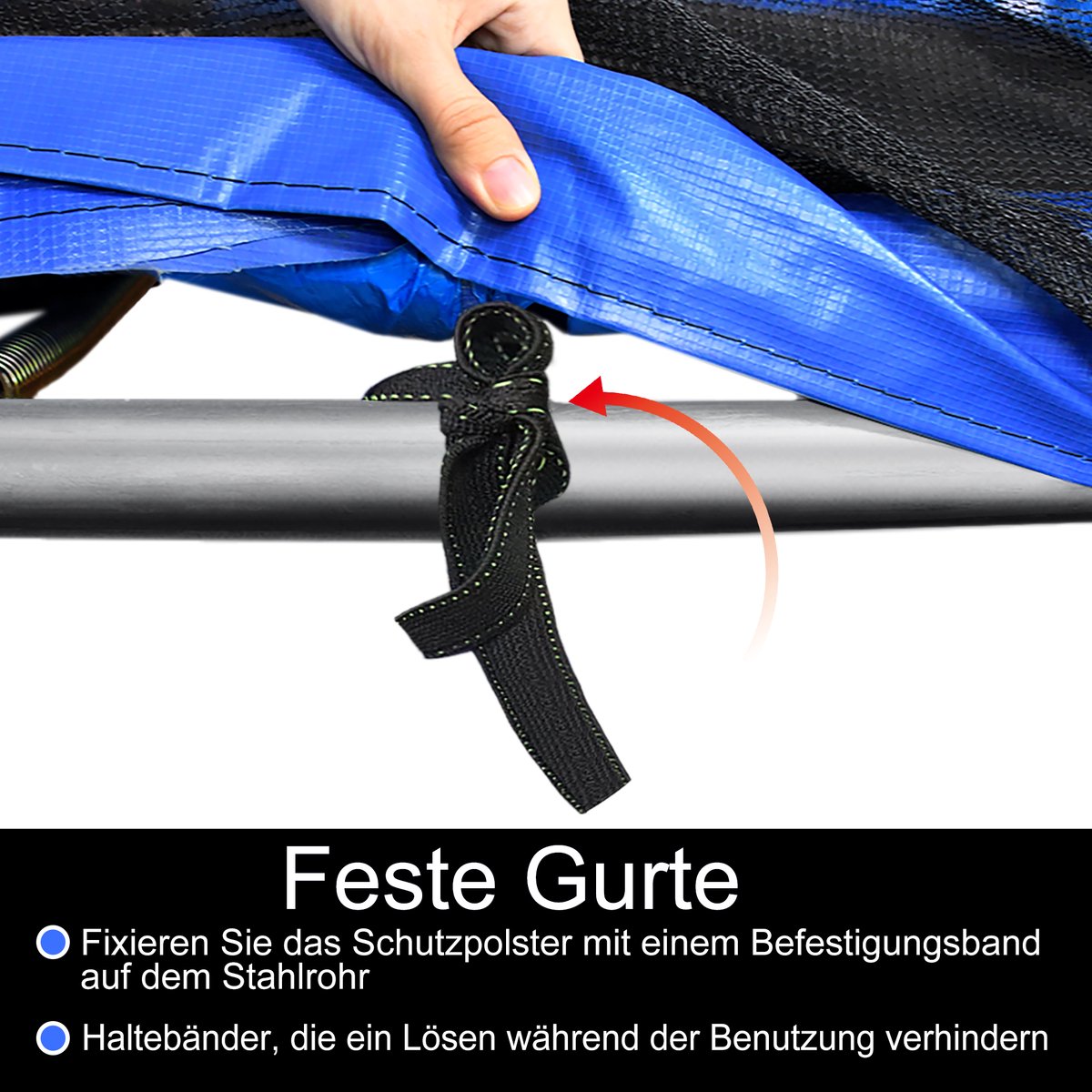 Trampoline-randafdekking, veerafdekking, Ø 305 cm, UV-bestendigheid, scheurbestendig, randbescherming, veiligheidsmat, trampoline-accessoires, standaardmaat voor trampolines blauw – foto 6