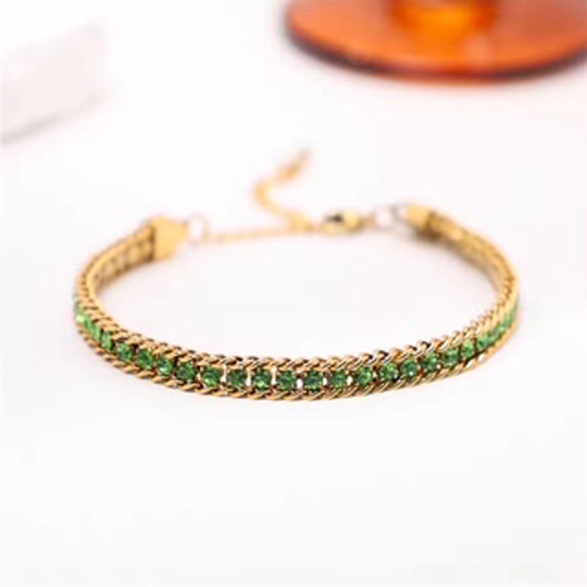 JP Family Jewelry - Tennis Armband - RVS - Lichtgroen Goud - Kleurvast - Zirkonia - Verstelbaar 18-23 cm