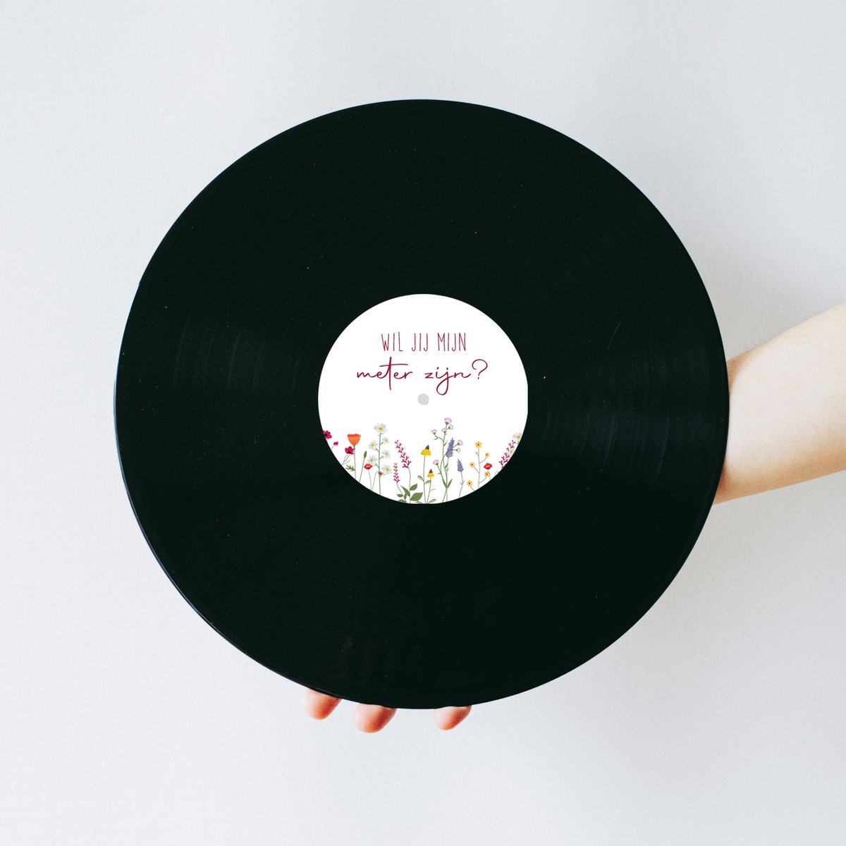 Vinylplaat - Lp - Vinyl plaat - Muziek cadeau - Meter vragen - Wil jij mijn meter zijn - Meter vragen cadeau - Wildbloemen design