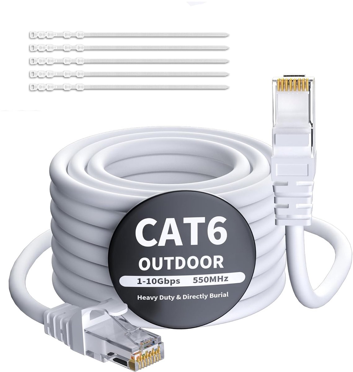 15 meter CAT 6 Ethernet kabel - Waterdichte UTP LAN-kabel voor buitengebruik, 1,0 Gigabit RJ45 voor POE-camera en router