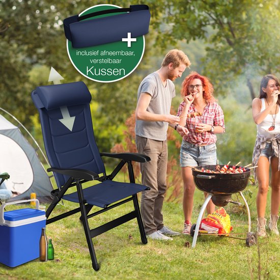 ELONEO Opvouwbare Campingstoel met Afneembare Voetsteun - Gewatteerde Aluminium Ligstoel voor Tuin en Balkon met Verstelbare Rugleuning (3D Vulling, Blauw) van Merkloos — afbeelding 4