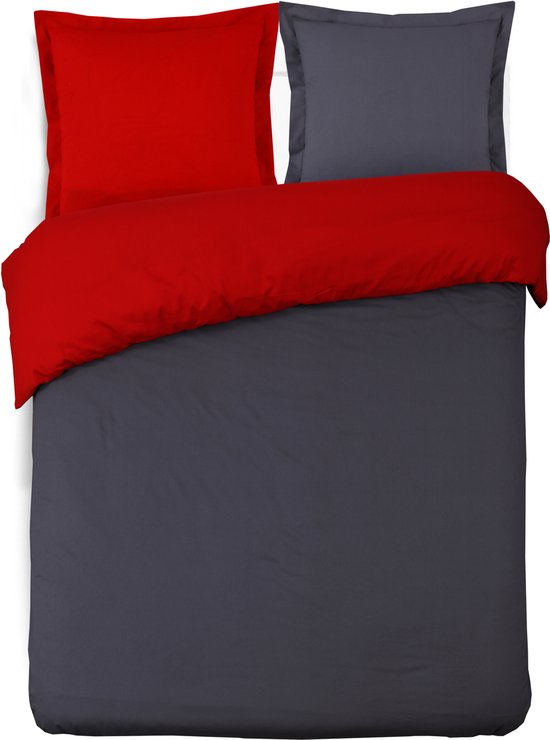 VISION Home - Housse de couette réversible double face - 240x220cm - Anthracite/Rouge