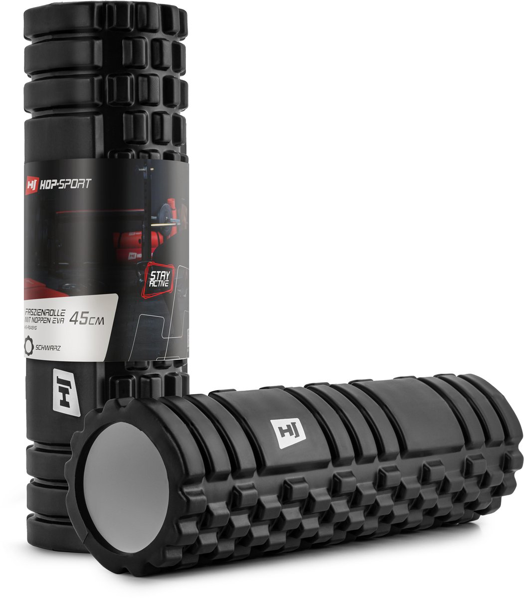 Hop-Sport Fasciarol HS-A045YG – Massage Foam Roller met Golfstructuur, 45x14 cm, Medium Hardheid voor Spierherstel (Zwart)