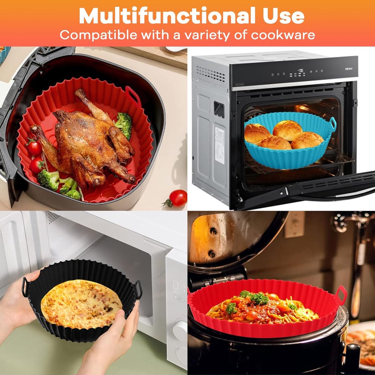 3 Stuks Siliconen Bakje - Siliconen vormen voor heteluchtfriteuse - Airfryer Accessoires - BPA Vrij - Herbruikbaar - Bakpapier Alternatief - Bakvorm - Anti Aanbak - Voor Airfryer, Oven, Magnetron, Cakevorm - Hittebestendig — afbeelding 2