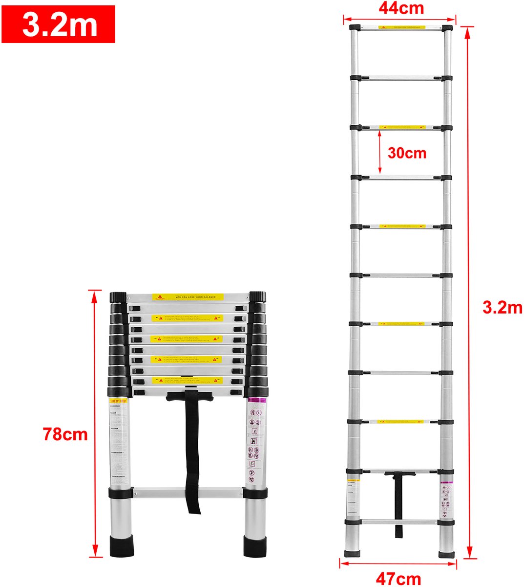 NAIZY Aluminium Telescopische Ladder Opvouwbaar 3,2M Multifunctionele Ladder Aanleunladder Multifunctionele Ladder Uitschuifbare Ladder 11 Treden Trapladder Gemaakt van Hoogwaardig Aluminium Draagvermogen 150KG – foto 2