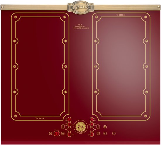 Kaiser - KCT 6192 FI RotEm - inductiekookplaat - 60 cm - inductie - 8 verwarmingselementen: 4×2 inductiekookzones - FREE ZONE met 2 FLEX inductiezones - Bordeaux keramisch glas met Antiek Goud lijstwerk -