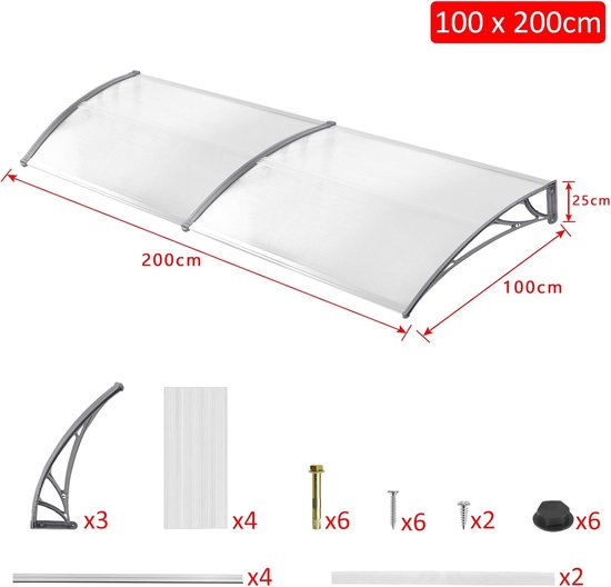 NAIZY 200 x 100 cm luifel voor voordeur luifel buitendeur dak schuur NAIZY 200 x 100 cm luifel voor voordeur luifel buitendeur dak schuur