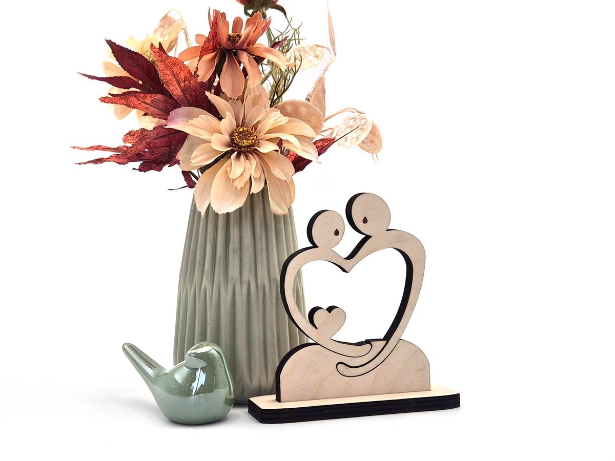 Houten herinnering Ouders met een hart – 13 × 13,5 cm