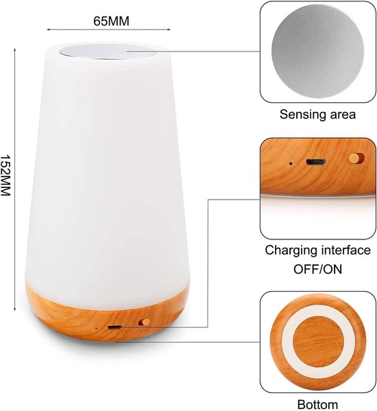 USB Oplaadbaar LED Tafellampje met Touch & Afstandsbediening - Nachtlampje - Wit Warm Licht en 13 RGB Kleuren - Tijdfunctie - Touch Control - Wake-up Light - Sfeerlamp - LED Verlichting - Leeslamp - Bedlamp - voor Baby, Kinderen & Volwassenen van Merkloos — afbeelding 5
