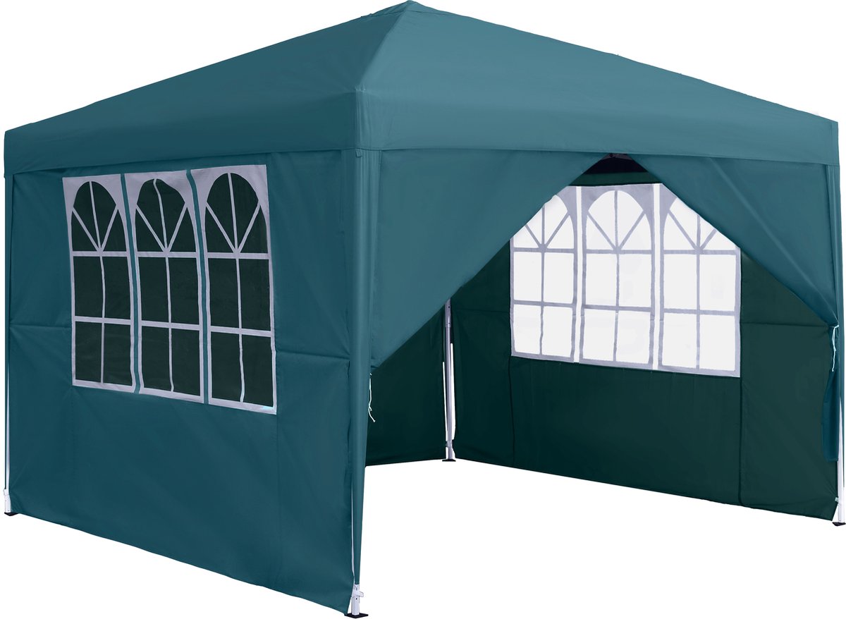 Aufun paviljoen – tuinpaviljoen met 4 zijwanden en ramen – partytent – Oxford stof – metalen frame – 3x3 m – groen