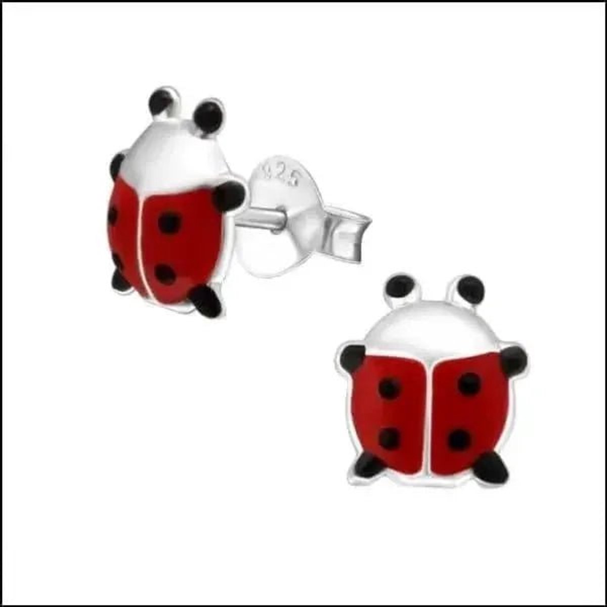 Aramat Jewels | Oorbellen | Zilveren Lieveheersbeestje Oorstekers – Meerdere Maten & Kleuren 925 Zilver | 8x7mm | |7mm | Zilver | Kinderen, Volwassenen | Verkleurd niet