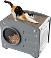 NAIZY Kattenhuis Outdoor Kattenmand Kattenhok met krabplank Winterbestendig Waterdicht Buiten KunststofKattenhuizen 55,3 x 40,5 x 46 cm, grijs + wit