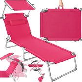 Bol.com tectake® - ligstoel robuust verstelbaar stalen onderstel met zonnescherm 4-standen rugleuning inclusief hoofdkussen stra... aanbieding