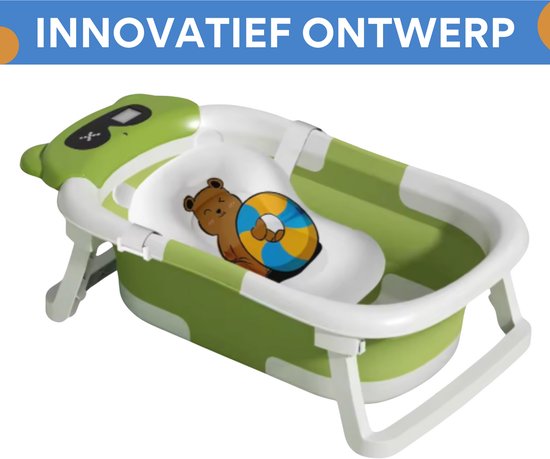 Babybadje - Groen - Temperatuurweergave - Baby bad met standaard - Zitbad - Kinderbad - Opvouwbaar — afbeelding 2