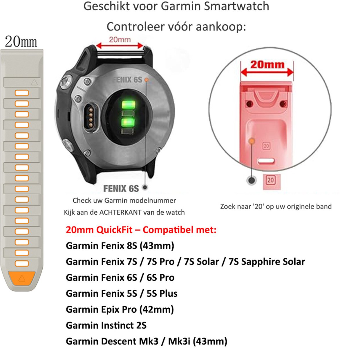Stravo Dubbelkleurige Siliconen bandje in Fenix 8 Stijl voor Garmin Fenix 5s - Fenix 6s - Garmin Fenix 7s / Fenix 8 thumbnail 4